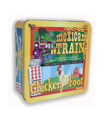 Mexican Train & Chickenfoot Dominoes - Complete Dual Game Set in a Tin Multi