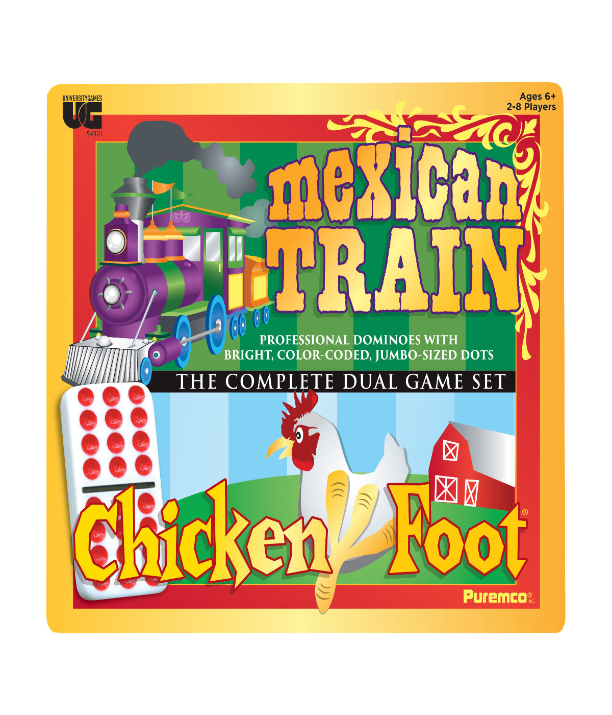  Mexican Train & Chickenfoot Dominoes - Complete Dual Game Set in a Tin Multi - Multi - Bonton