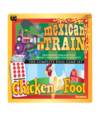 Mexican Train & Chickenfoot Dominoes - Complete Dual Game Set in a Tin Multi