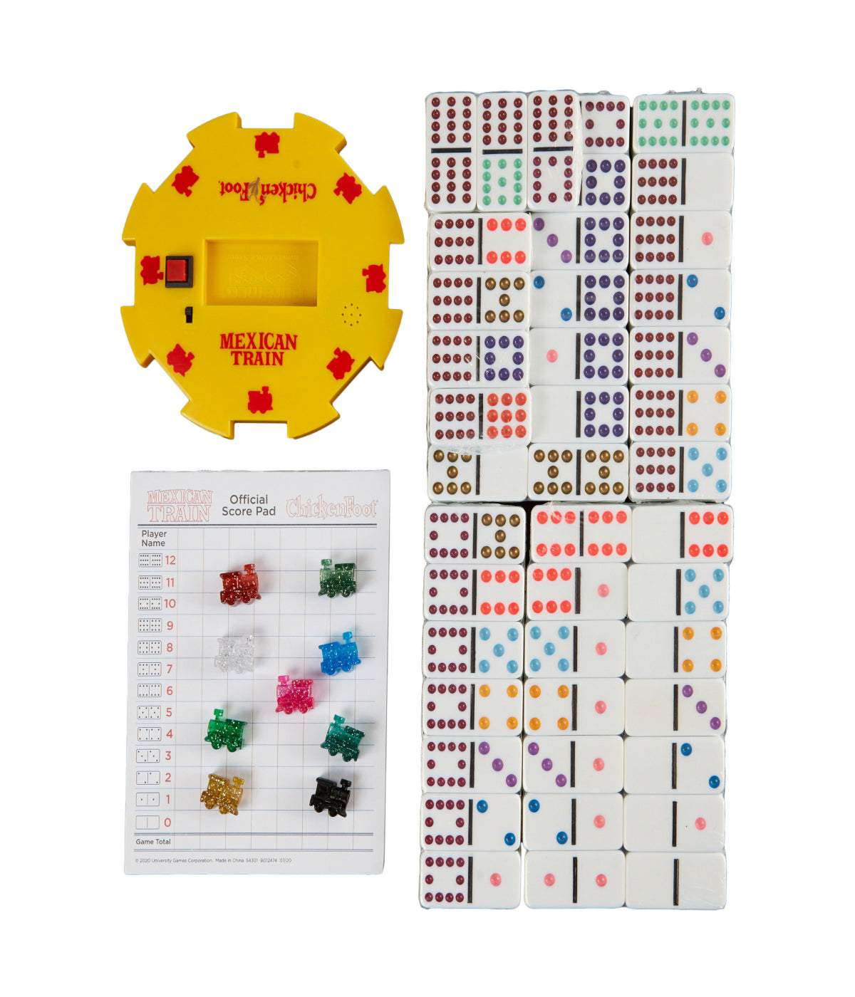  Mexican Train & Chickenfoot Dominoes - Complete Dual Game Set in a Tin Multi - Multi - Bonton