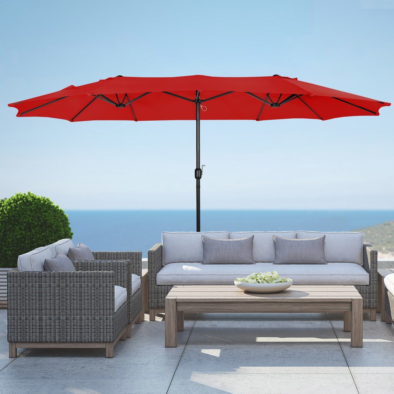  Westin Furniture Double Sided Outdoor Twin Patio Market Table Umbrella, 15 x 9 Ft - Navy Blue - Bonton