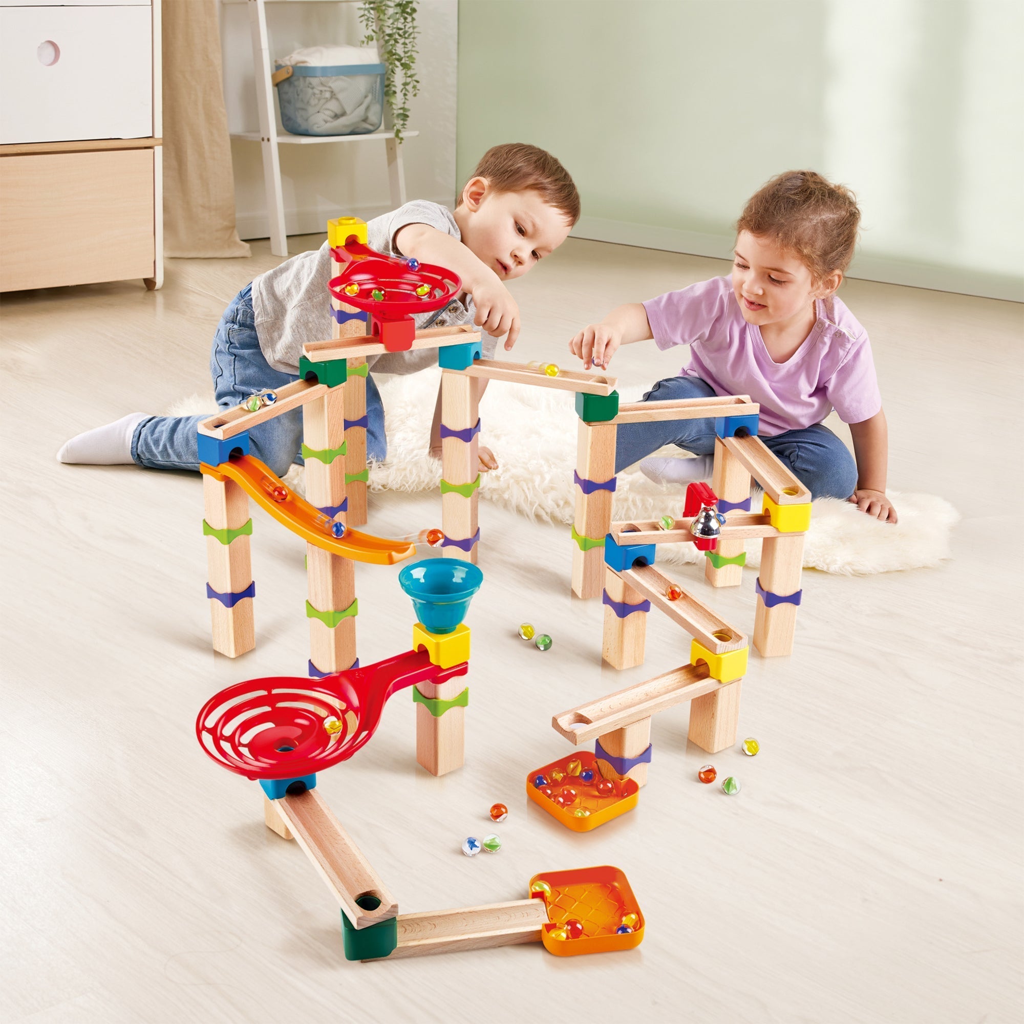  Hape Hape Marble Run Tricks n' Twists DIY Wood Building Racetrack - Multi - Bonton