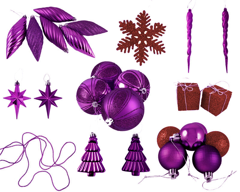  Northlight 125ct Purple and Red Shatterproof 3-Finish Christmas Ornaments 5.5