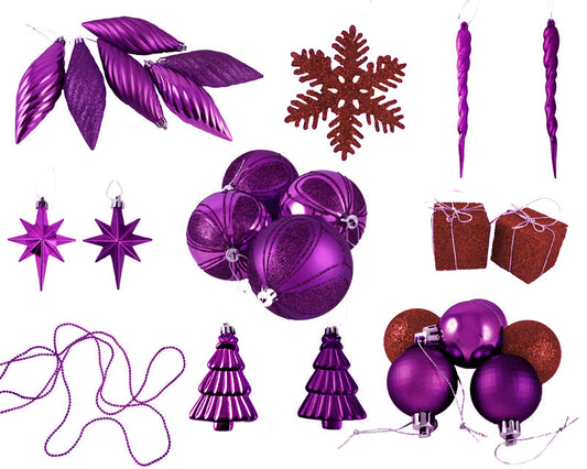 125ct Purple and Red Shatterproof 3-Finish Christmas Ornaments 5.5" (139.7mm)