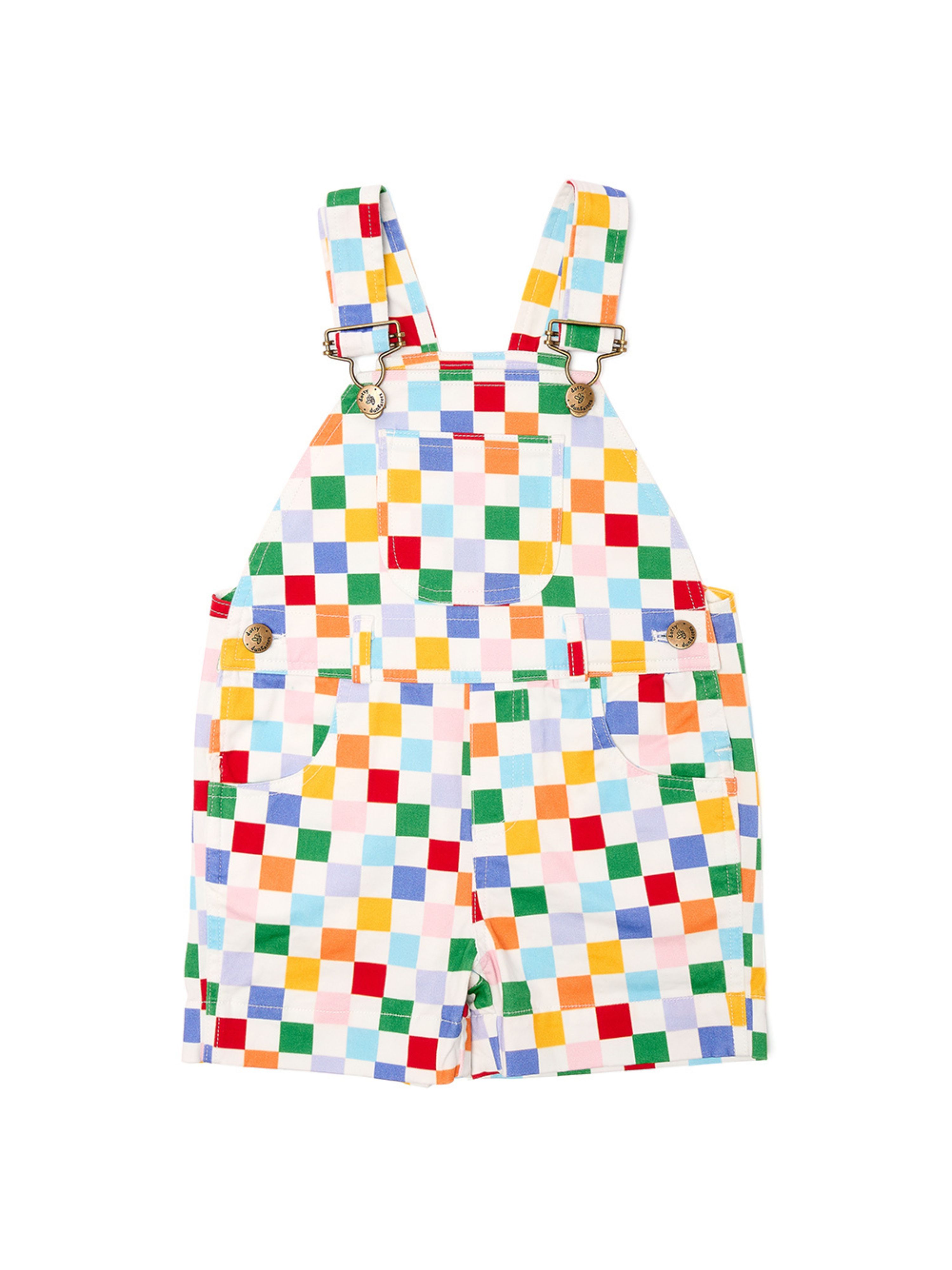  Dotty Dungarees Checkerboard Overall Shorts - Multi/Harlequin - Bonton