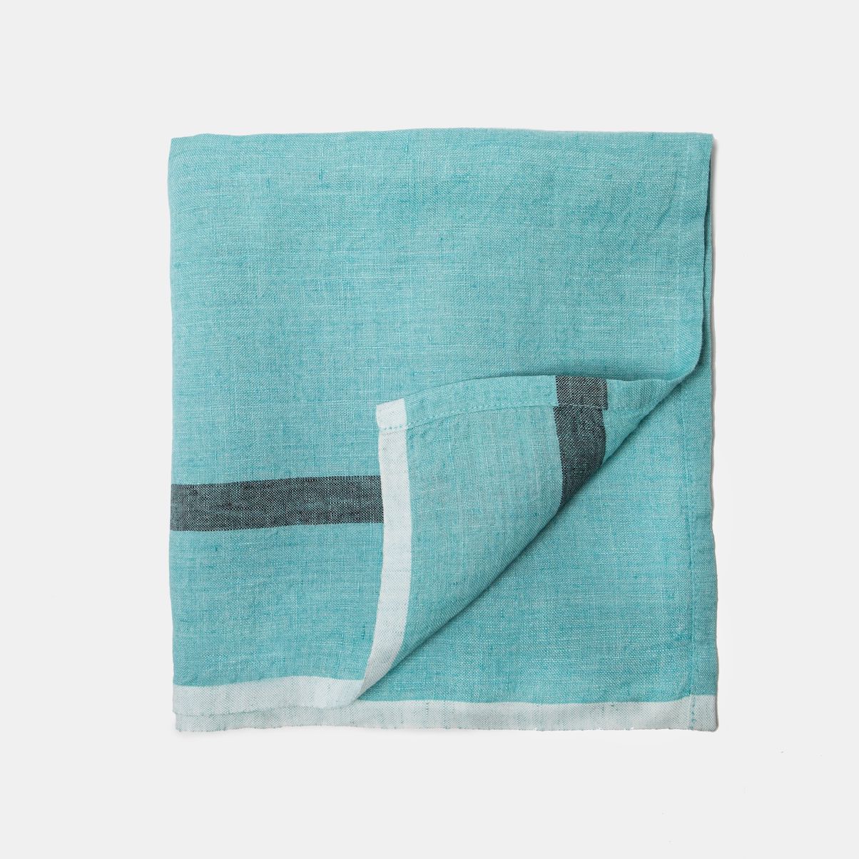  Couleur Nature Laundered Linen Napkins Set of 4 - Aqua/Charcoal - Bonton