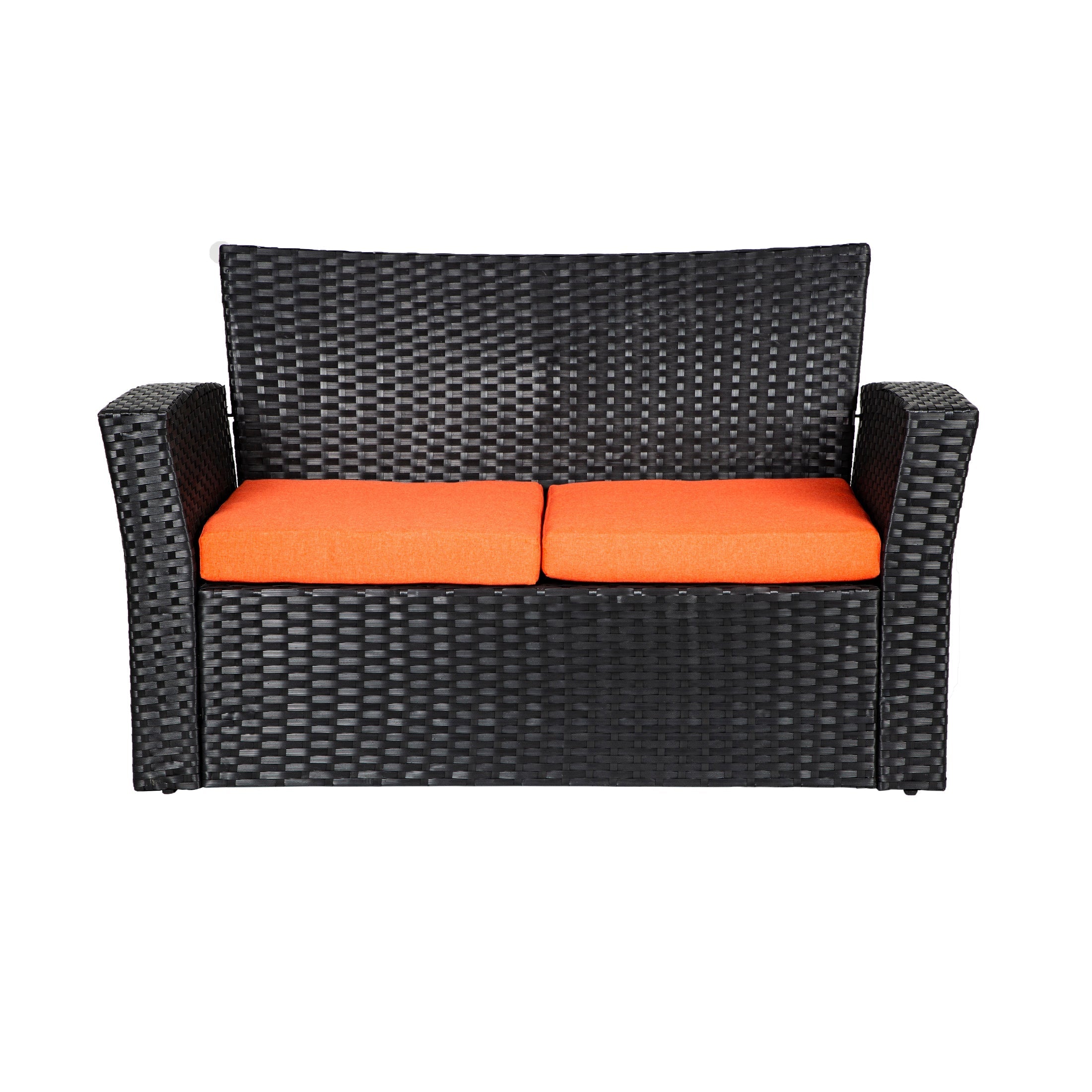  Westin Furniture 4-Piece Outdoor Patio Conversation Sofa Set with Cushions - Black/Orange - Bonton