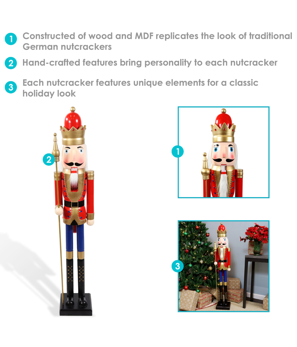  Sunnydaze Decor Arnold the Strong Indoor Christmas Wooden Nutcracker Statue - Red - Bonton