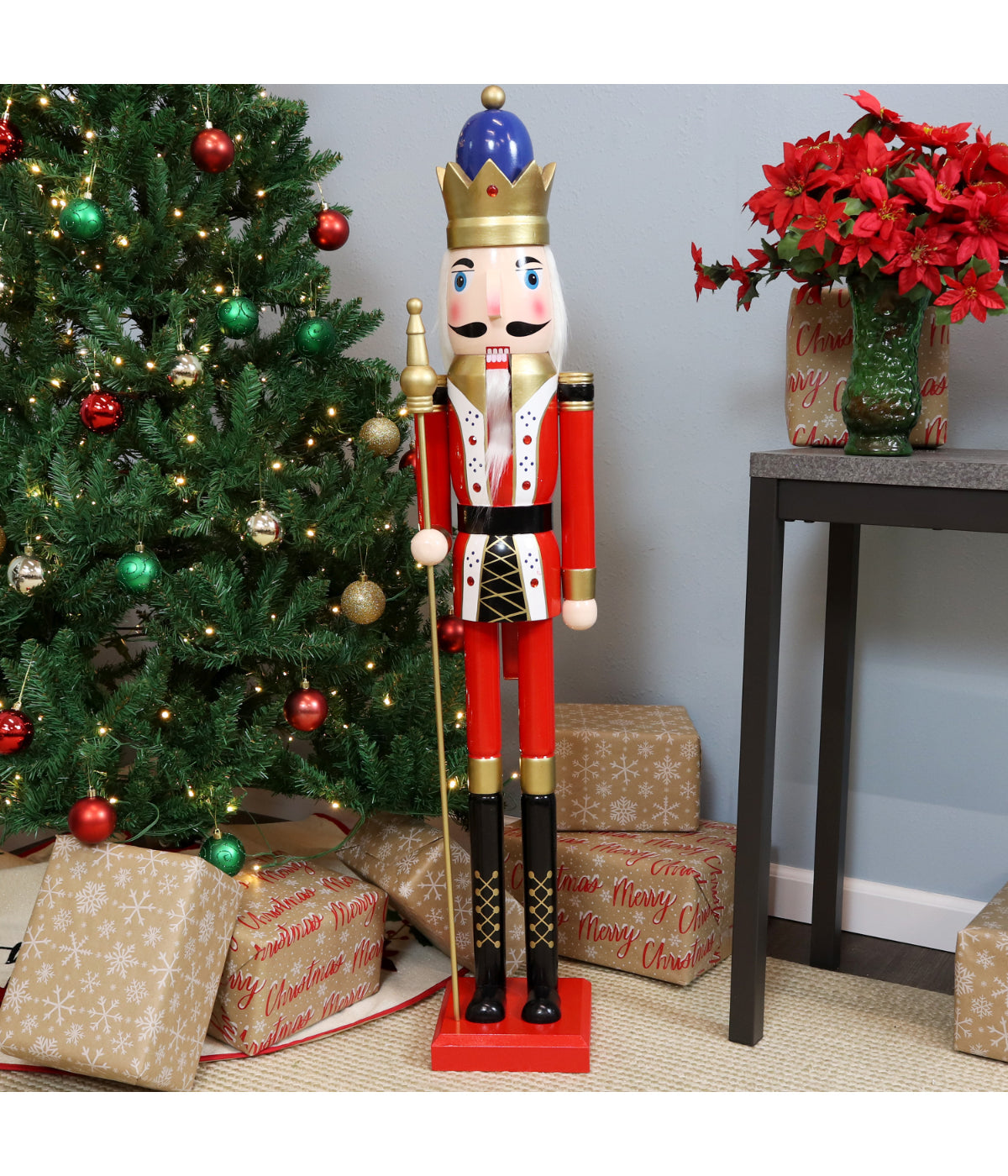  Sunnydaze Decor Balthazar the Protector Indoor Christmas Wooden Nutcracker Statue - Red - Bonton