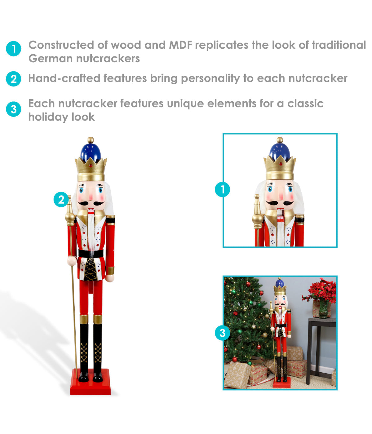  Sunnydaze Decor Balthazar the Protector Indoor Christmas Wooden Nutcracker Statue - Red - Bonton