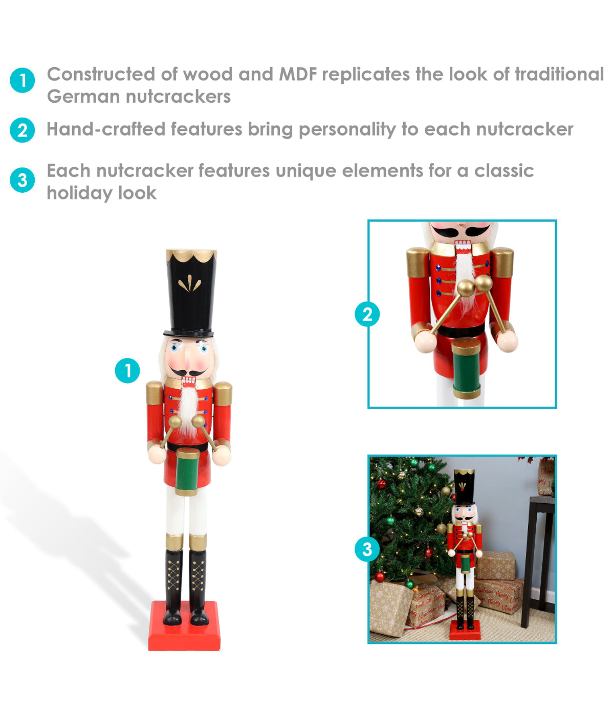  Sunnydaze Decor Noah the Harmonious Christmas Wooden Nutcracker Statue - Red - Bonton