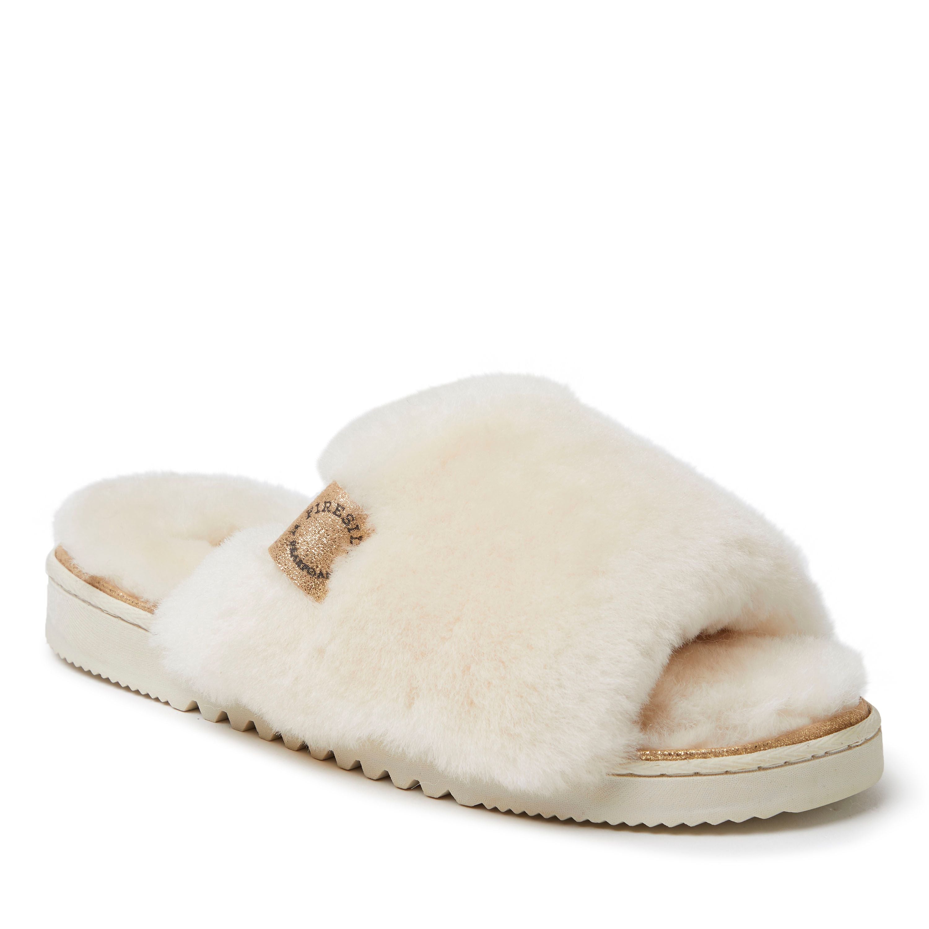  Dearfoams Fireside by Women's Cairns Shearling Easy On/Off Slide Sandal Slipper - Navy - Bonton