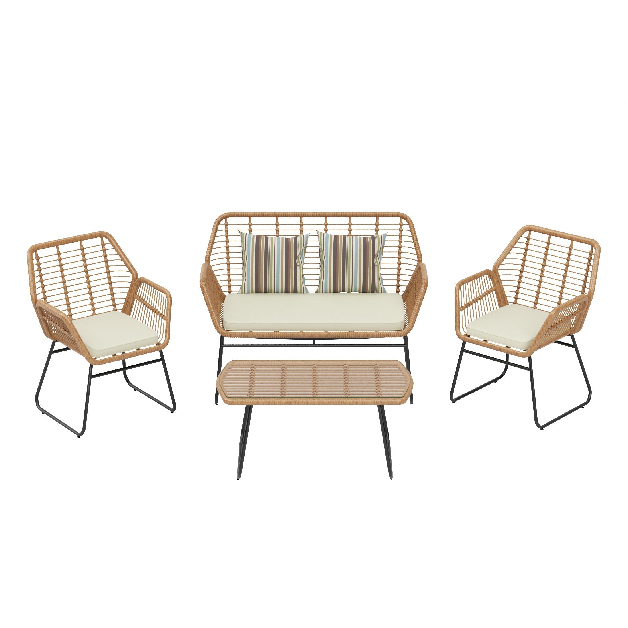  Westin Furniture 4-Piece Outdoor Patio Rattan Wicker Conversation Set - Beige - Bonton