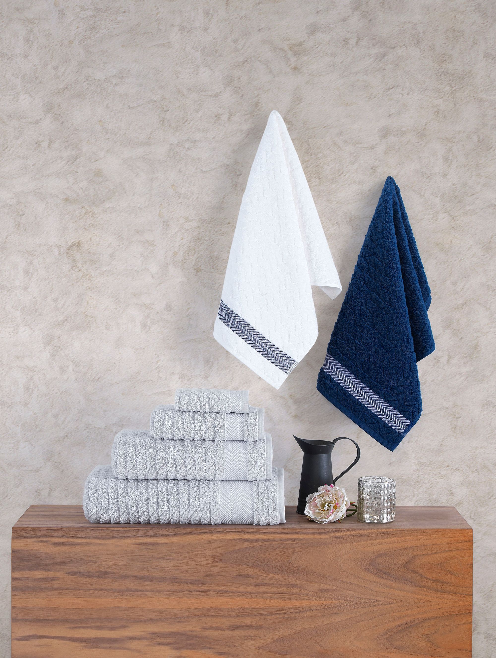  Brooks Brothers Herringbone 4 Piece Wash Towel Set - Silver - Bonton