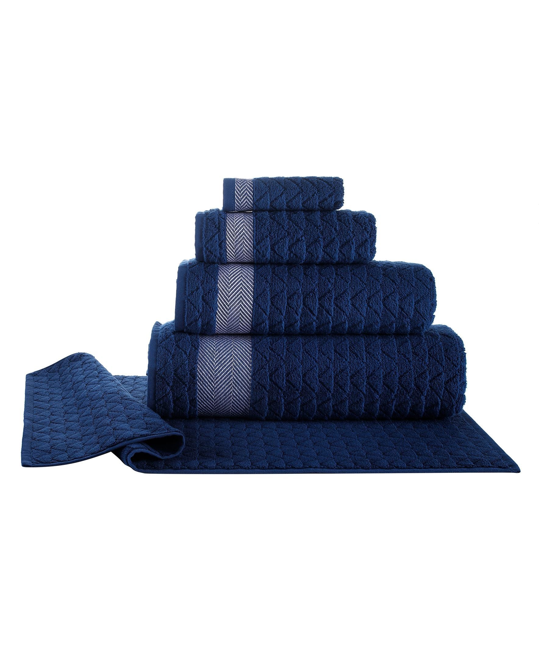  Brooks Brothers Herringbone 2 Piece Wash Towel Set - Navy - Bonton