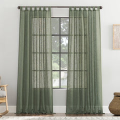 Burlap Weave Linen Blend Tab Top Curtain