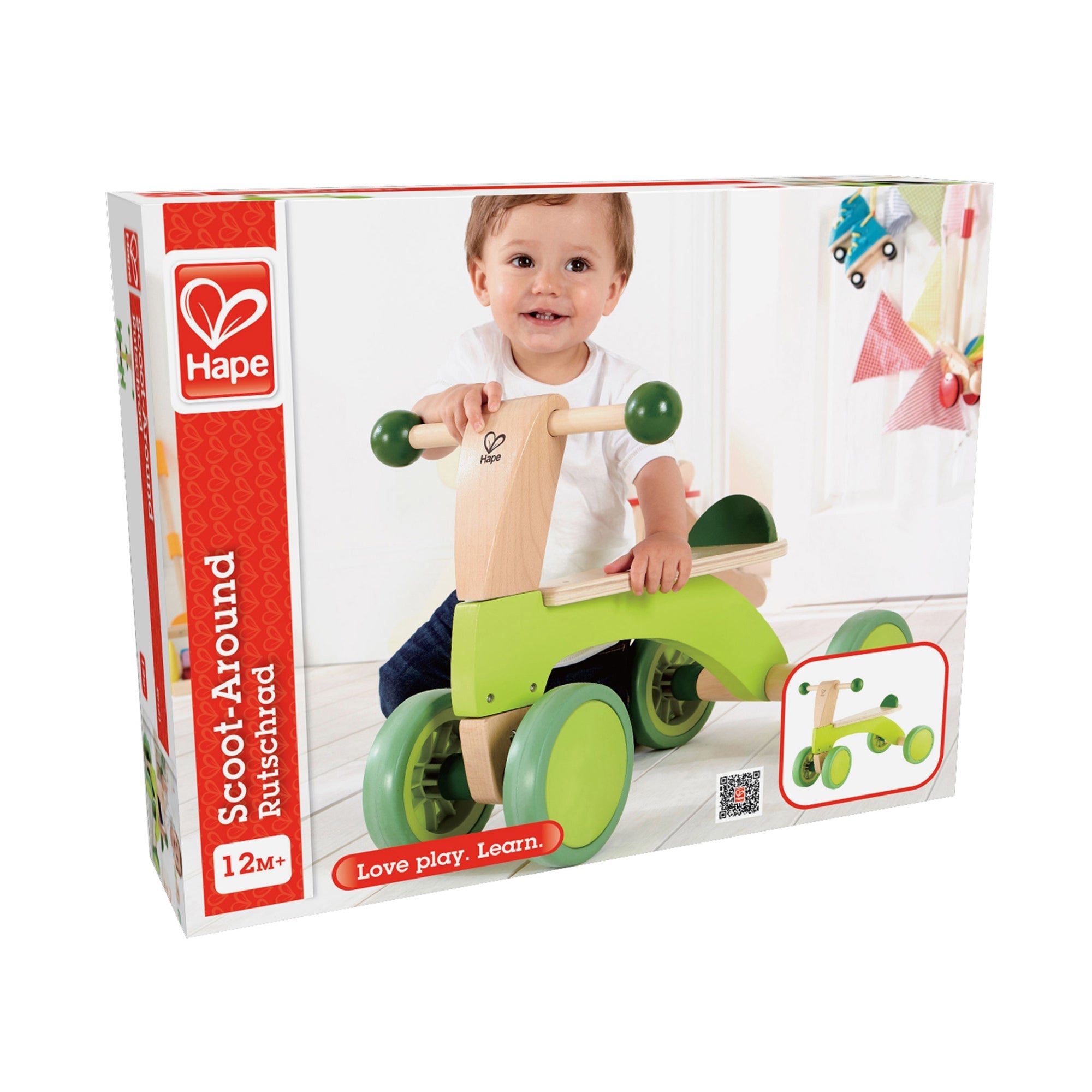  Hape Hape Scoot Around Ride-On Wood Balance Bike in Bright Green - Multi - Bonton