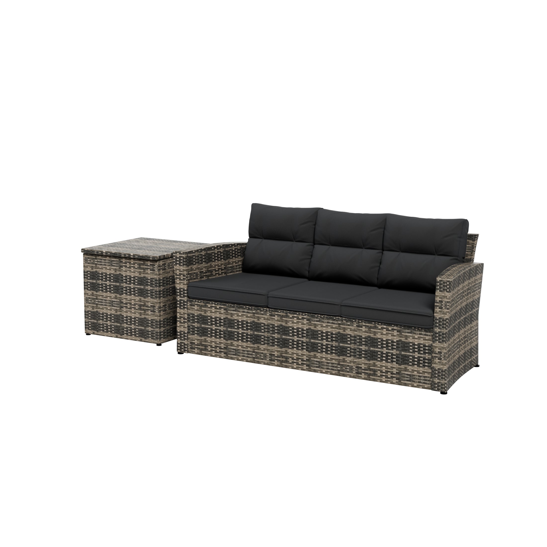  Westin Furniture Madore Sofa & Side Table Rattan Seating Group with Cushion - Brown/Gray - Bonton