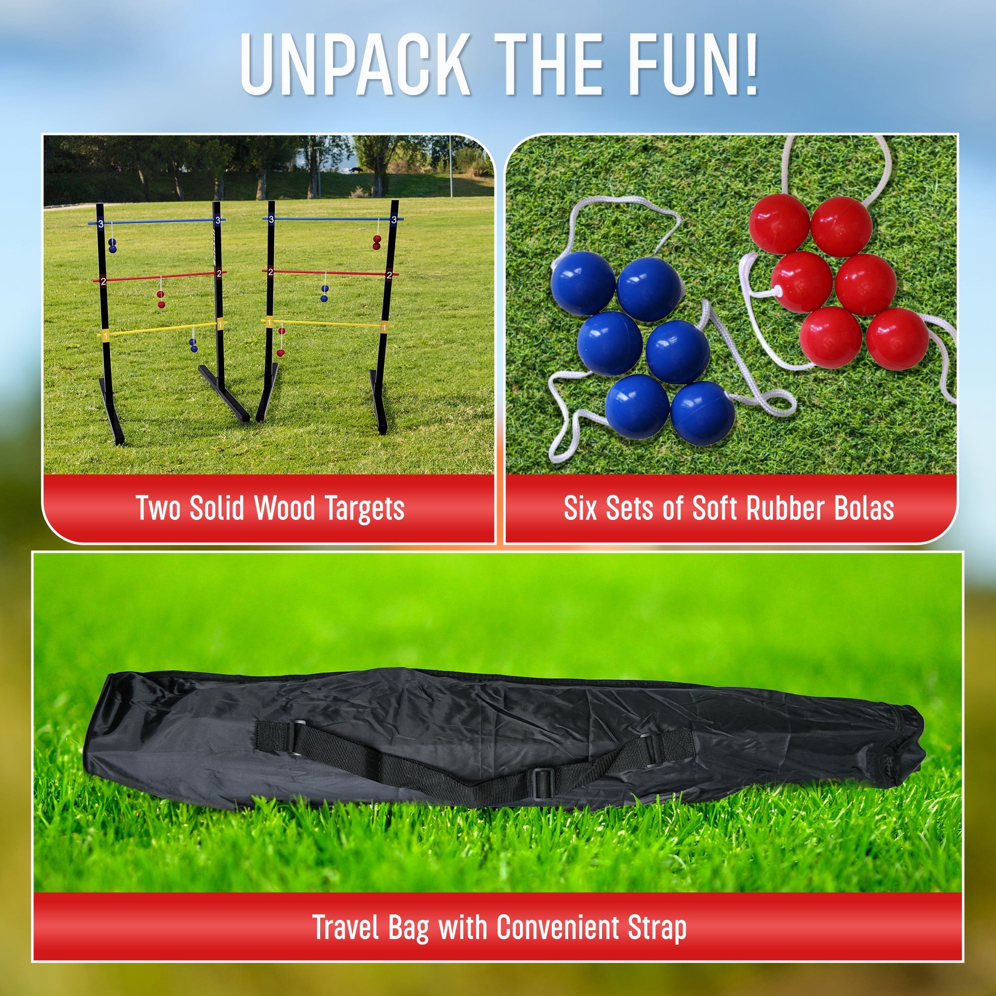  Bolaball BolaBall: Pro Ladder Toss - Indoor & Outdoor Game Set for Yard & Lawn, Rubber Bolo Balls, Heavy Duty Bars Stands & Carrying Case, Adults & Family - Multi - Bonton