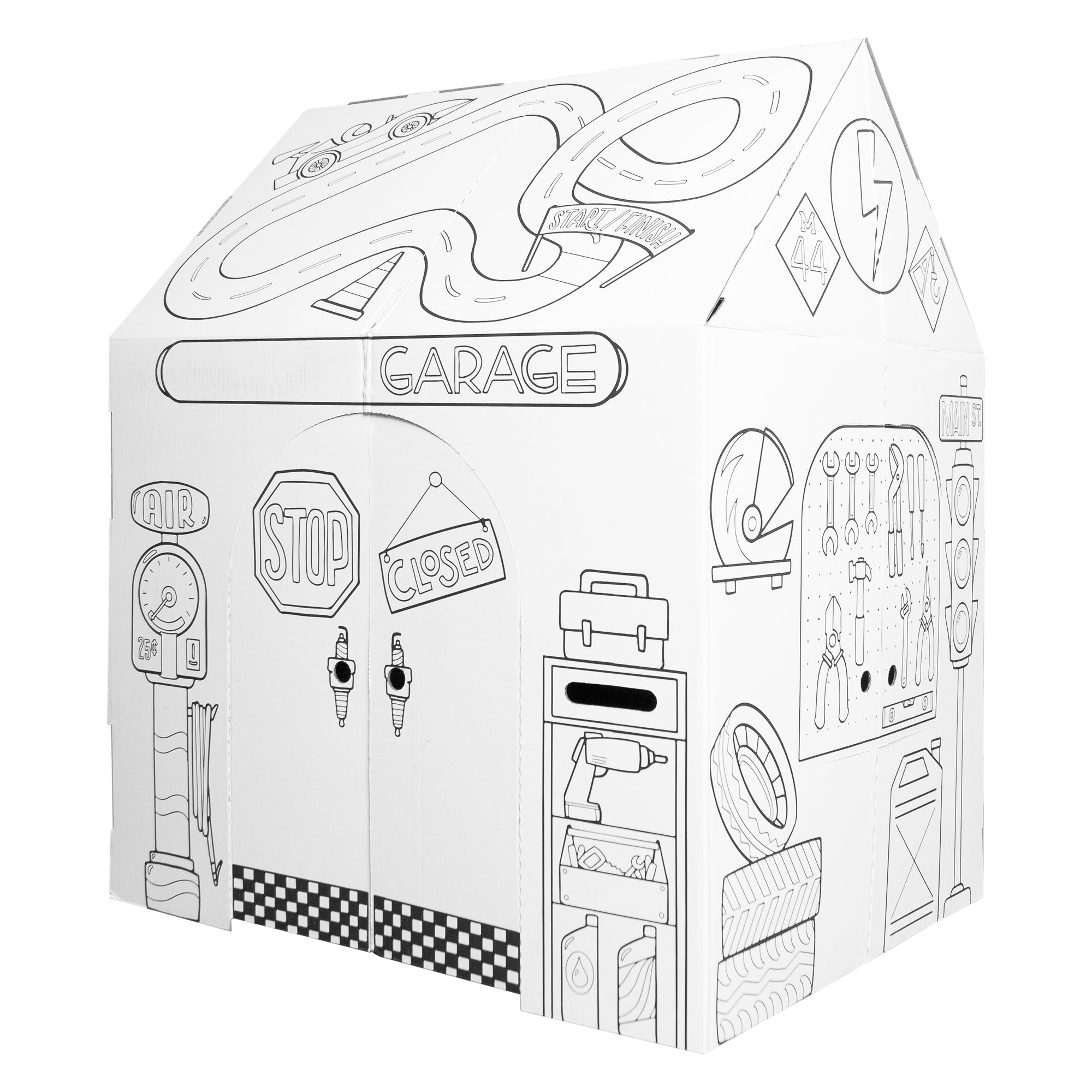  Easy Playhouse Easy Playhouse Cardboard Garage- Decorate & Personalize - White - Bonton