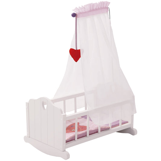 Baby Doll Cradle Set W/ Accessories in Pink & White