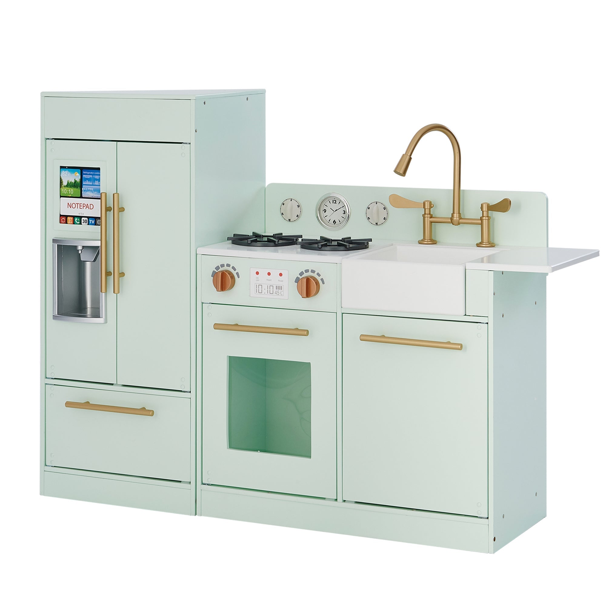  Teamson Kids Teamson Kids Little Chef Charlotte 2-Piece Modular Wooden Play Kitchen, Mint - Mint / Gold - Bonton