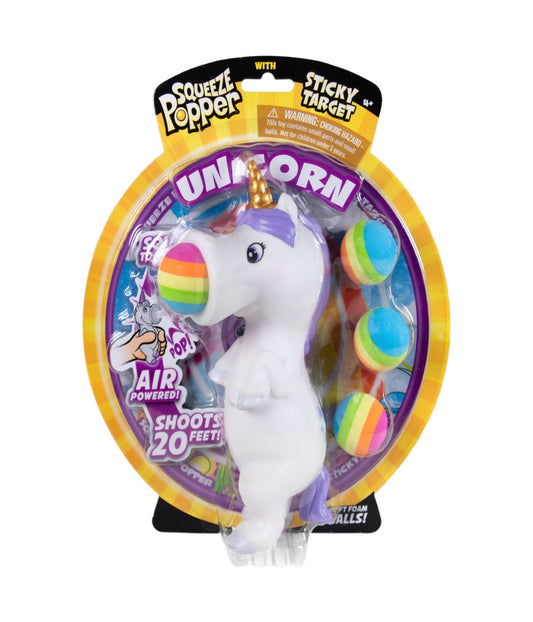 White Unicorn Squeeze Popper with Sticky Target Multi