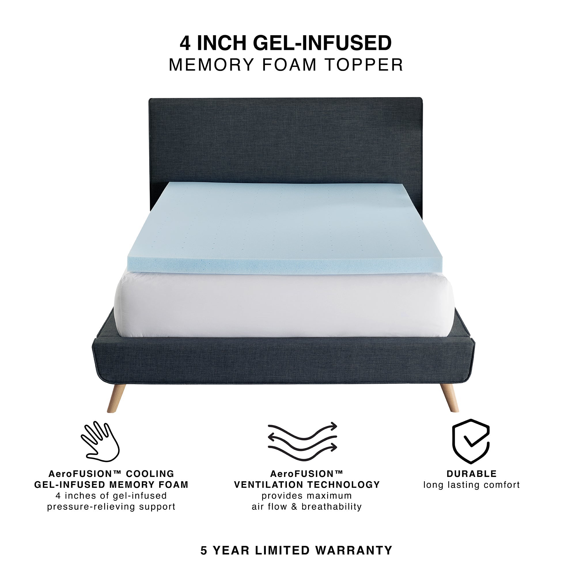  BodiPEDIC Gel-Infused Memory Foam Mattress Topper 4