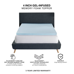 Gel-Infused Memory Foam Mattress Topper 4"