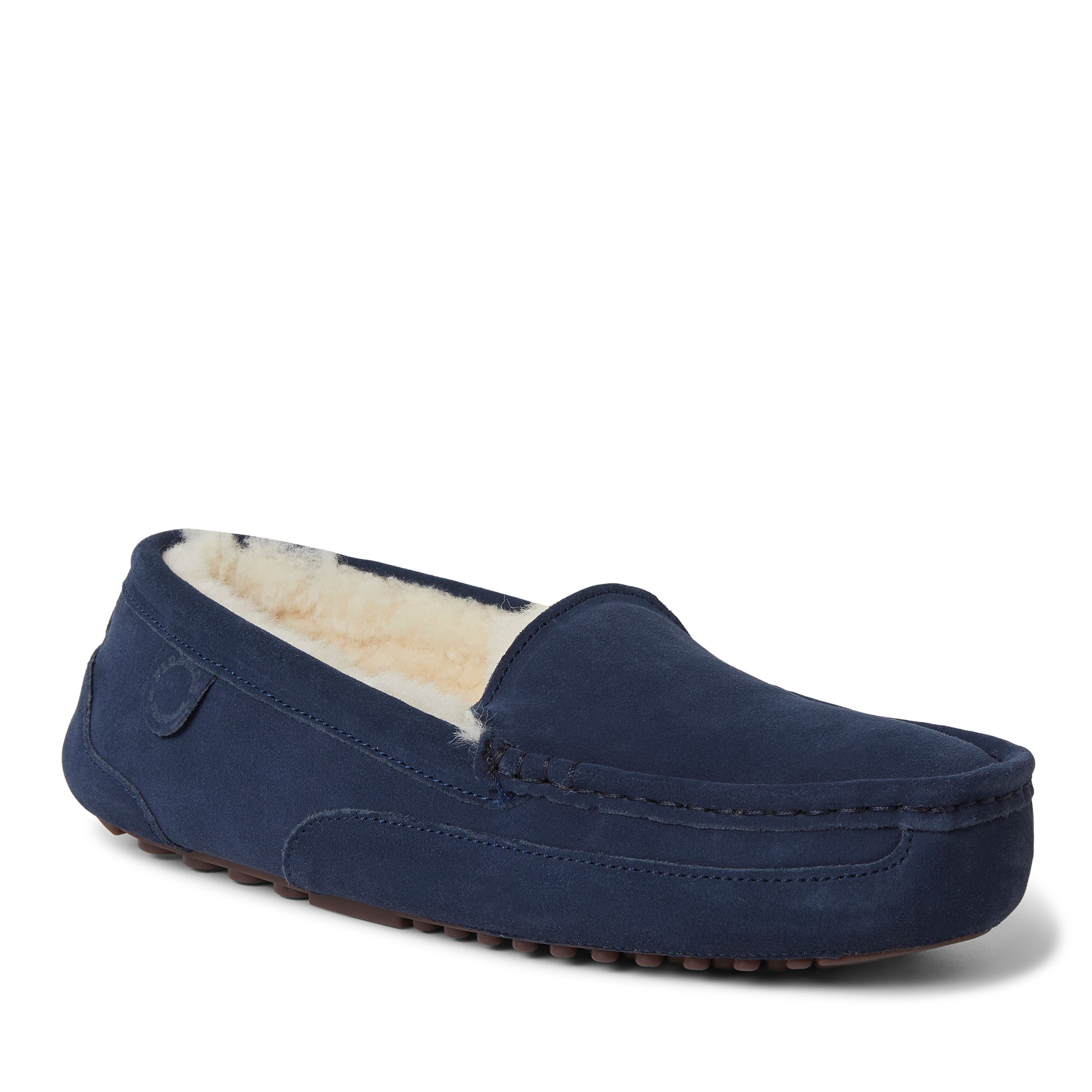  Dearfoams Fireside by Men's Melbourne Shearling Indoor/Outdoor Moccasin Slipper - Navy - Bonton