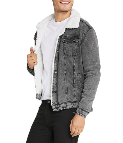 Sherpa Collar Gray Denim Jacket