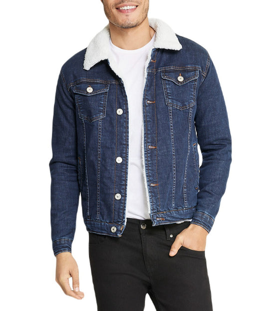Sherpa Collar Dark Blue Denim Jacket