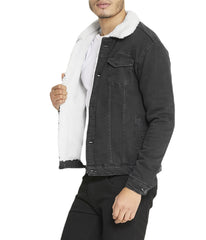 Sherpa Collar Black Denim Jacket