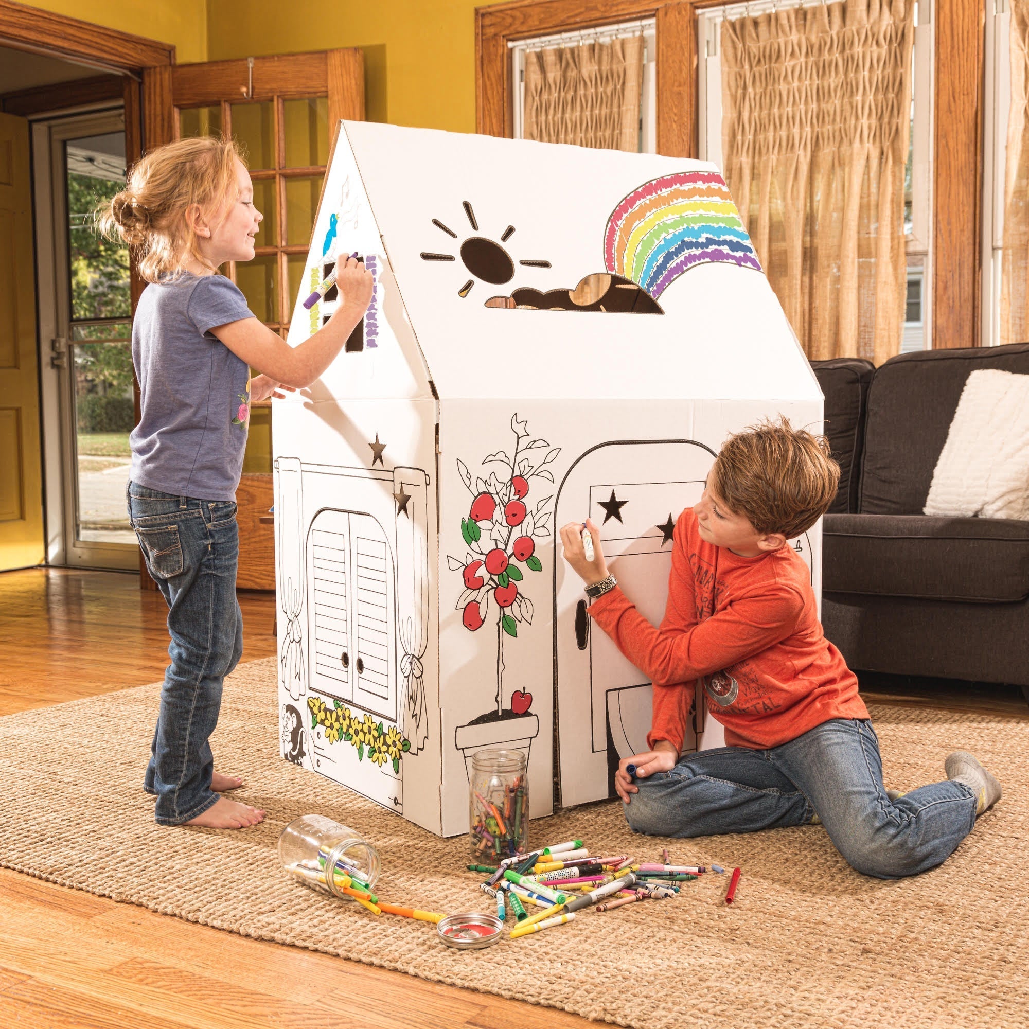  Easy Playhouse Easy Playhouse Cardboard Clubhouse- Decorate & Personalize - White - Bonton