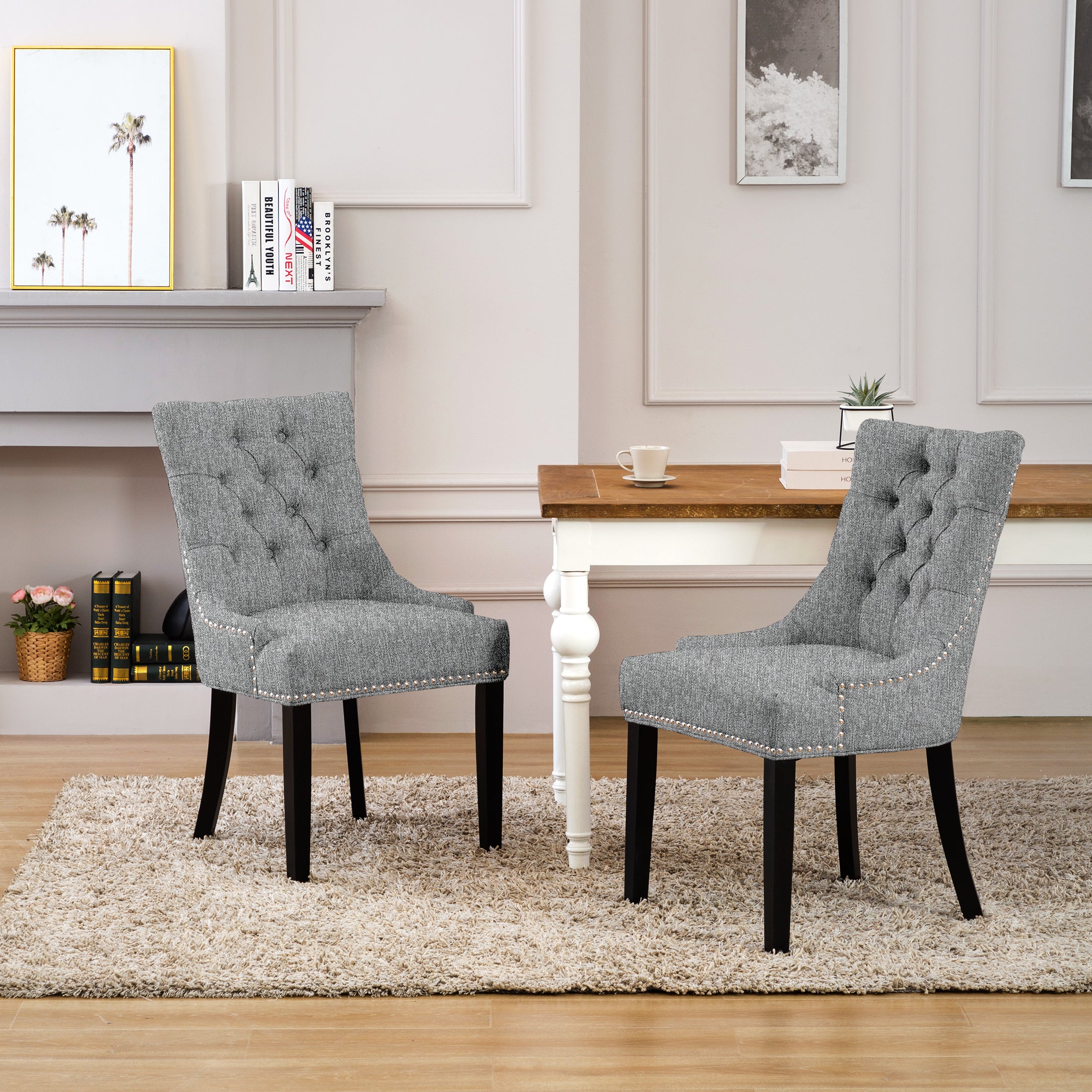  Westin Furniture Upholstered Wingback Button Tufted Dining Chair, Set of 2 - Blue - Bonton