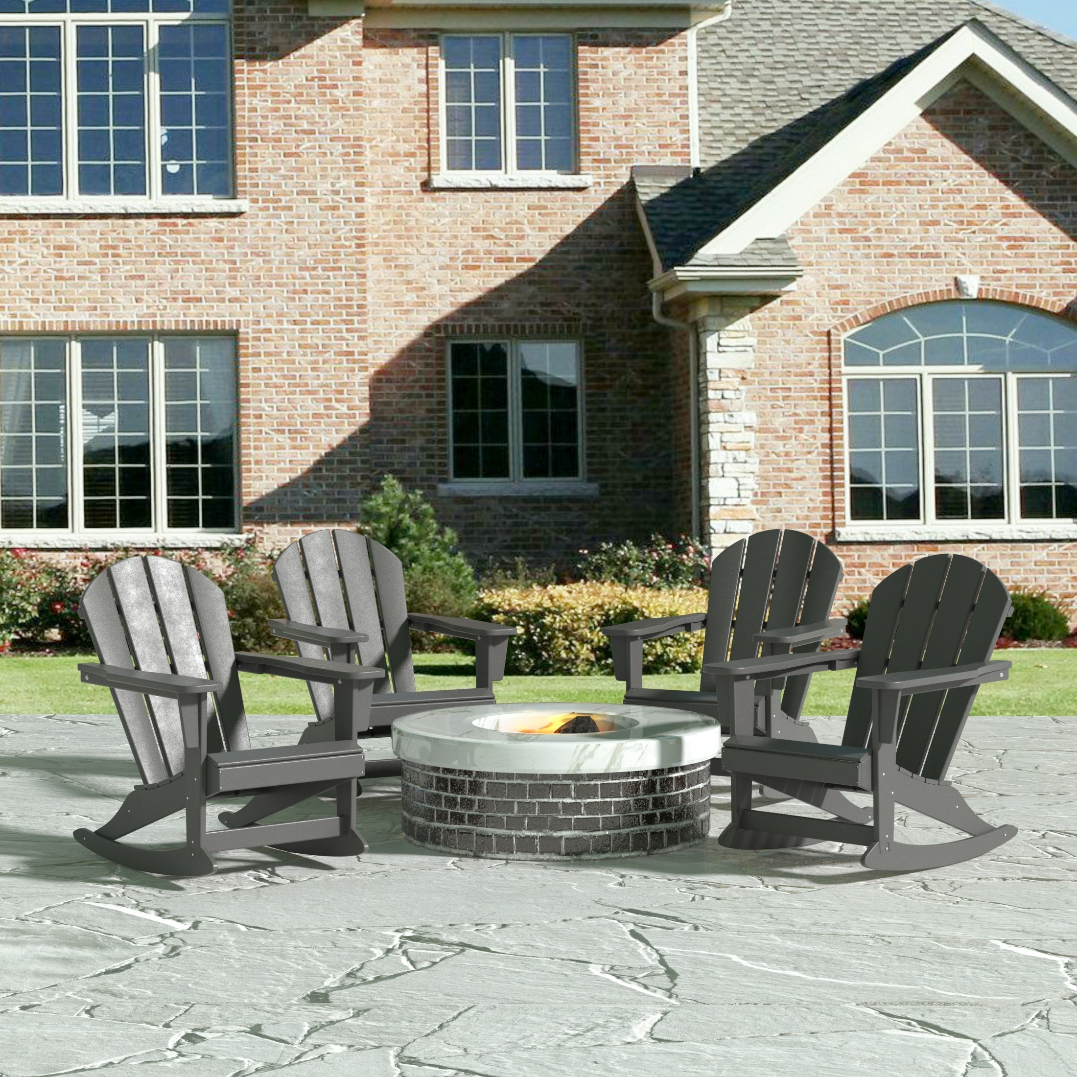  Westin Furniture Outdoor Rocking Poly Adirondack Chair, Set of 4 - Gray - Bonton