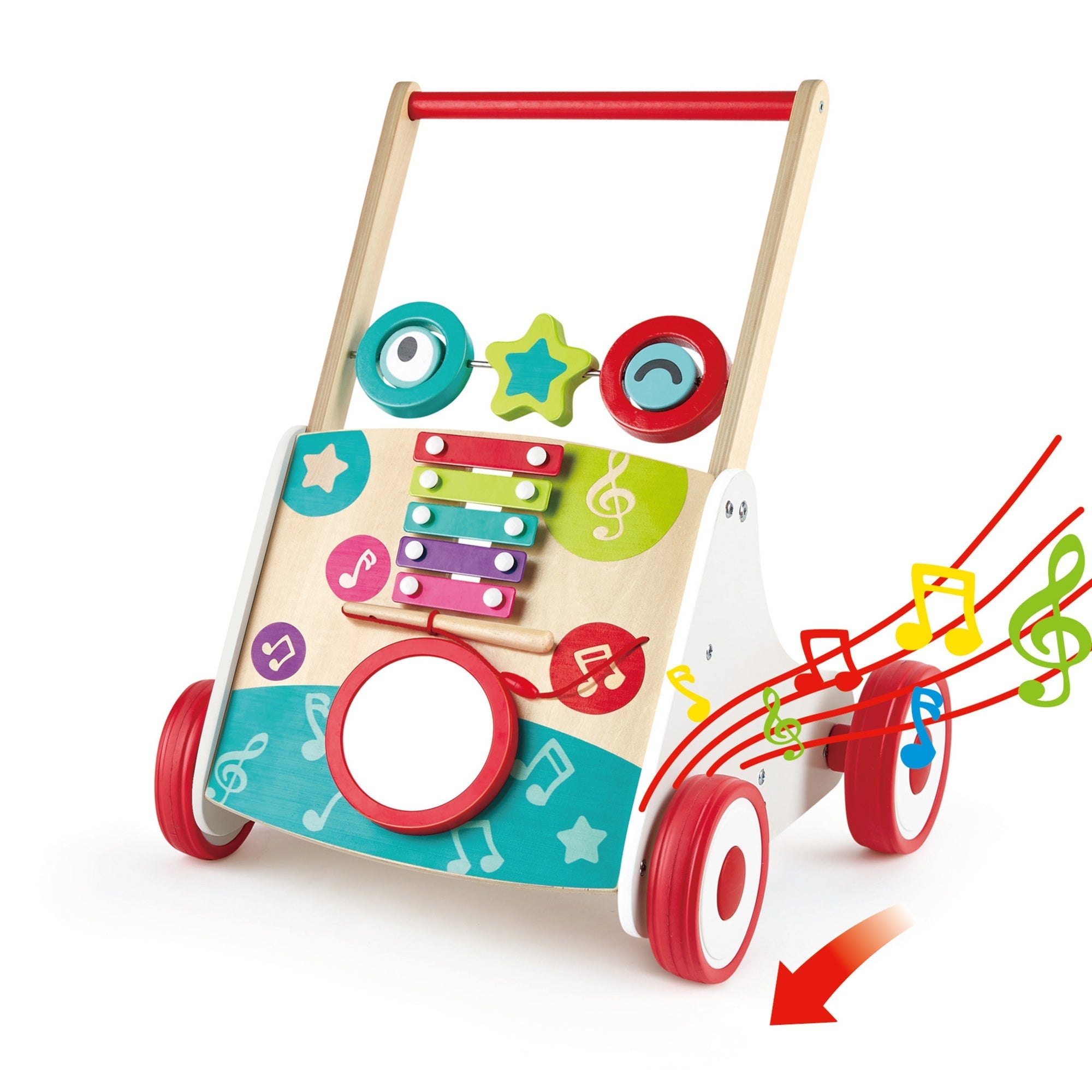  Hape Hape My First Musical Walker Wooden Push & Pull Learning Toy - Multi - Bonton