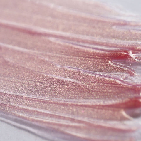 Shimmery gold and pink lip gloss swatch -Instant Crush - Rich Rich - Half Caked