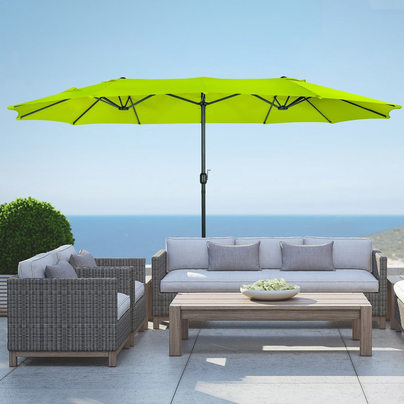  Westin Furniture Double Sided Outdoor Twin Patio Market Table Umbrella, 15 x 9 Ft - Royal Blue - Bonton