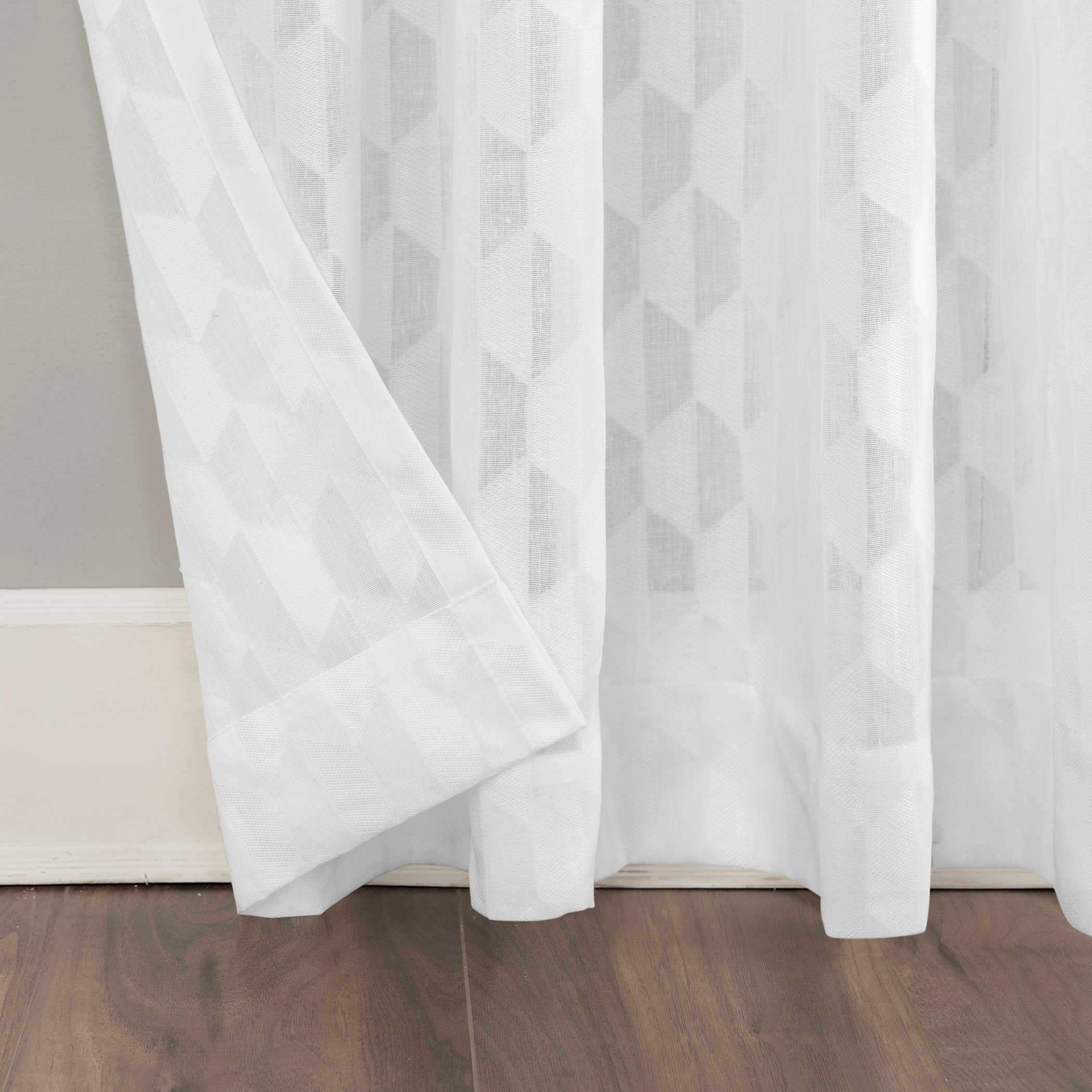  Verge Geometric Clipped Jacquard Semi-Sheer Rod Pocket Curtain Panel - White - Bonton