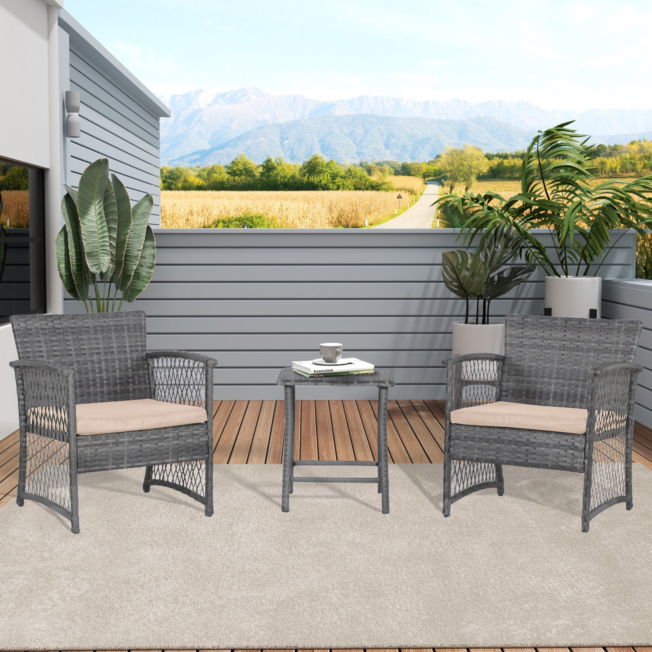  Westin Furniture 3-Piece Outdoor Patio Seating Conversation Set - Coffee/Beige - Bonton