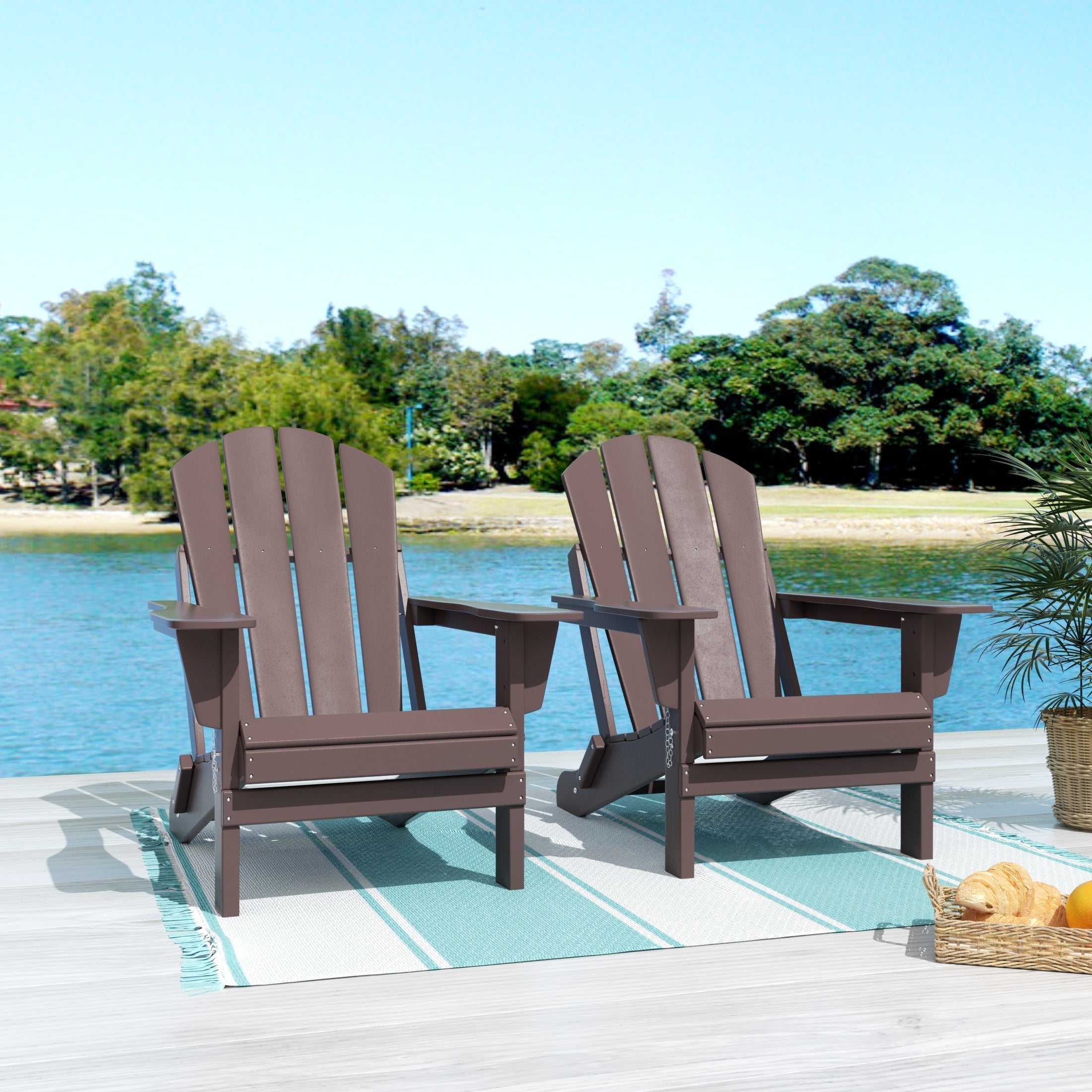  Westin Furniture Outdoor Folding Adirondack Chair, Set of 2 - Weathered Wood - Bonton