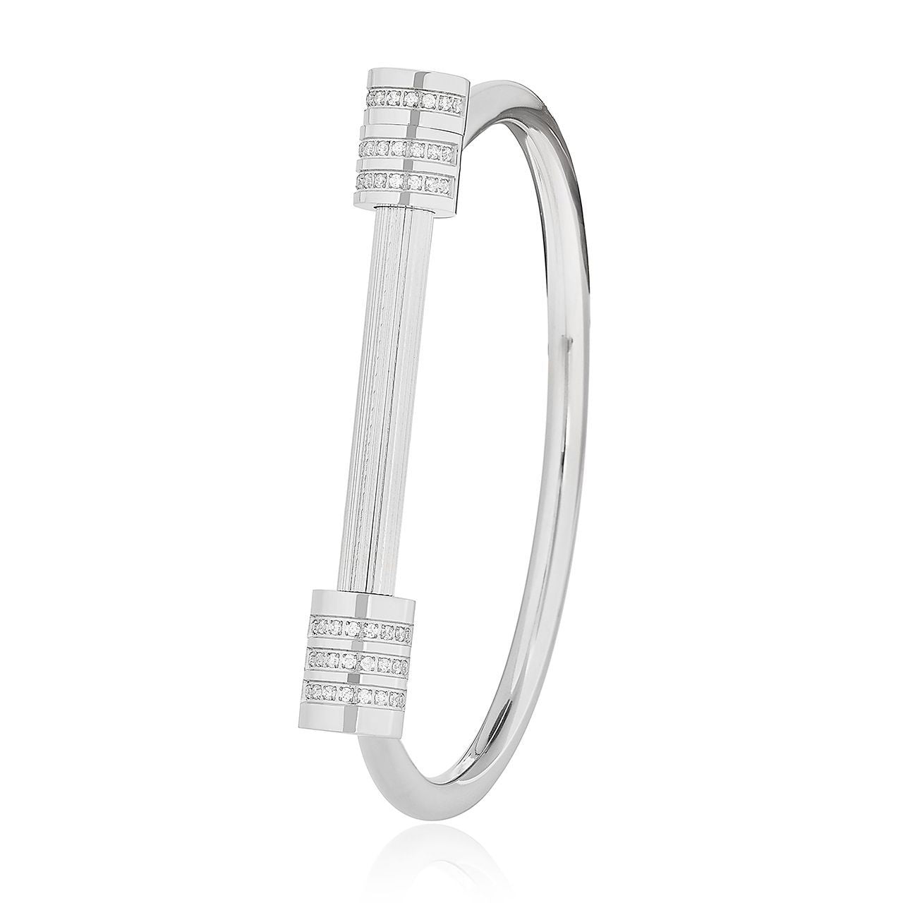  Gemesis Jewels by Edforce D Shaped Bar with CZ Shackle Cuff Bracelet - Silver - Bonton