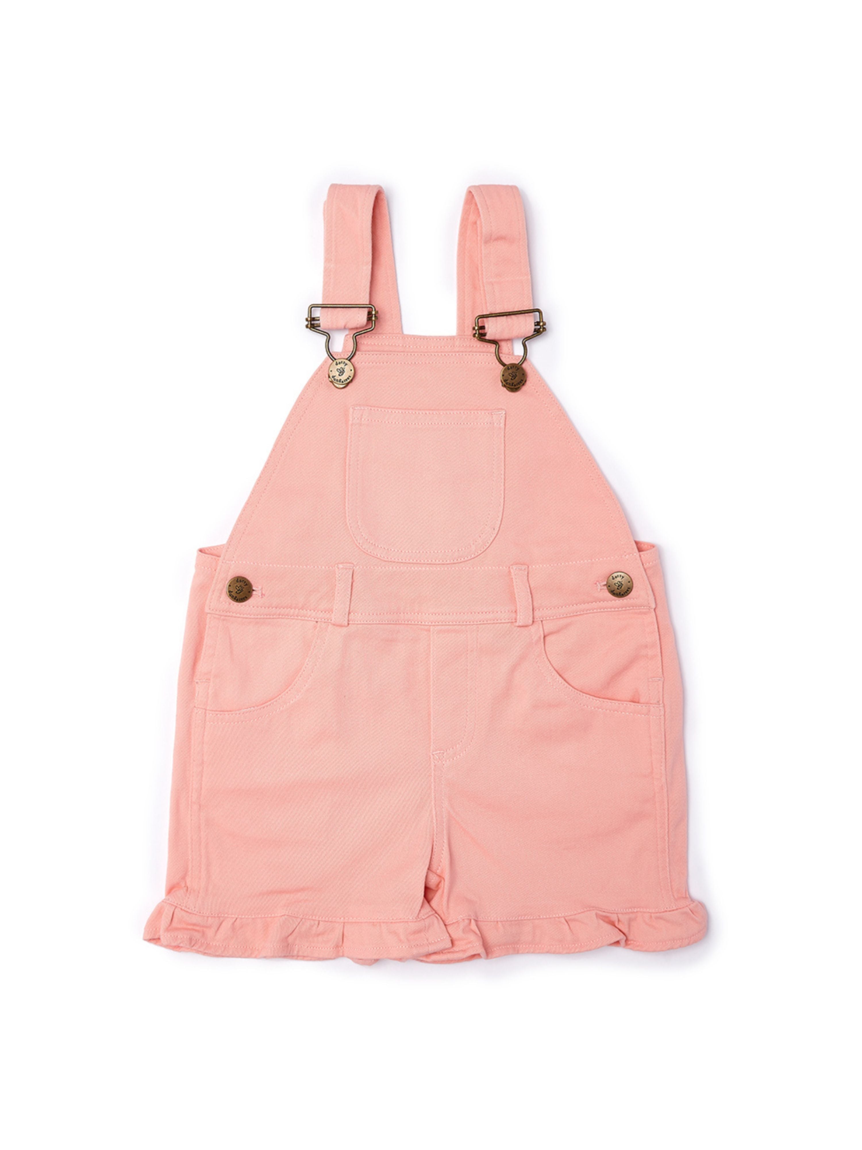  Dotty Dungarees Frilly Summer Denim Overall Shorts - Lilac - Bonton