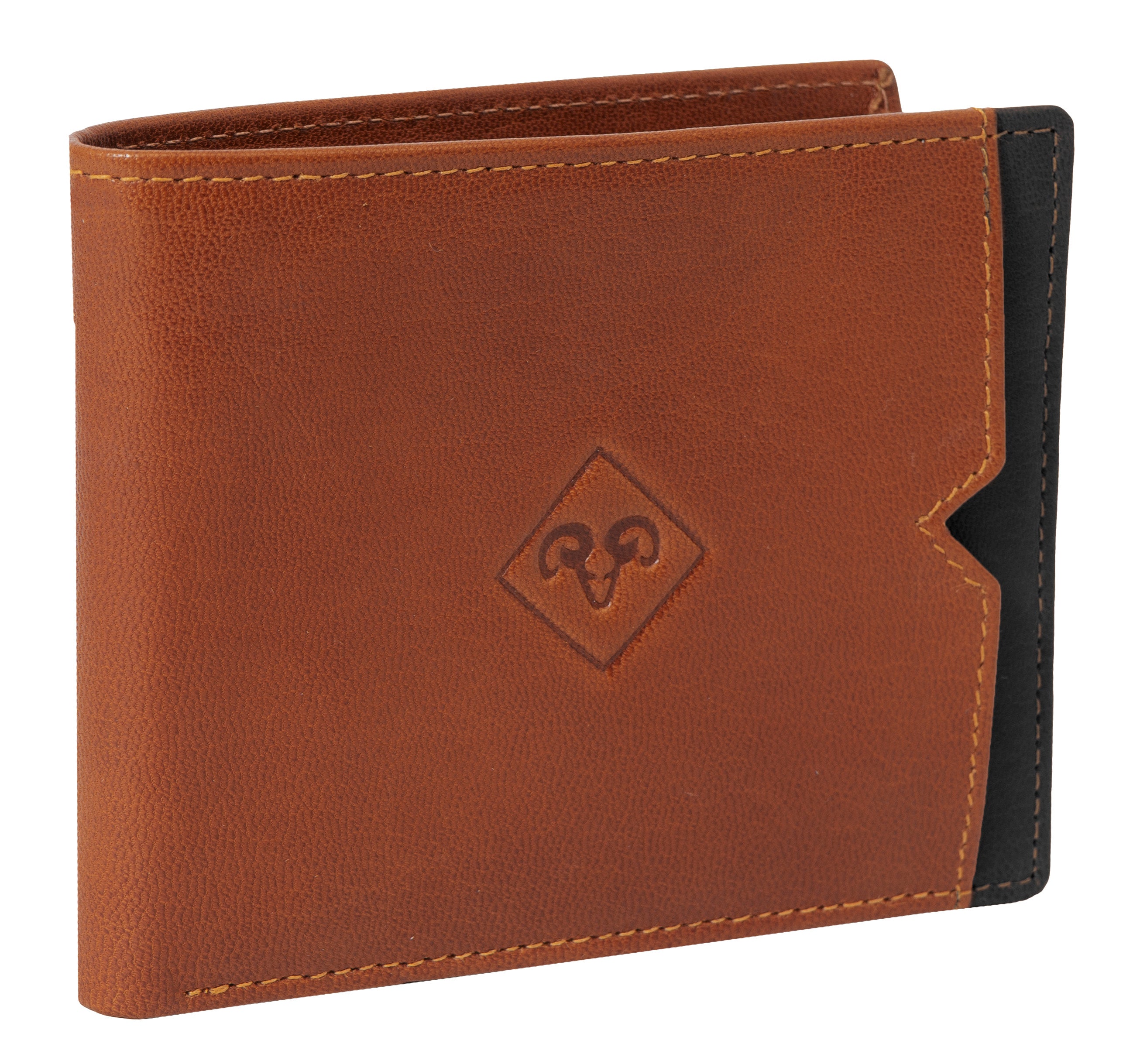  Jack Abrahams Leather Bi-fold Rifd Front Pocket Wallet - Cognac With Black Trim - Bonton