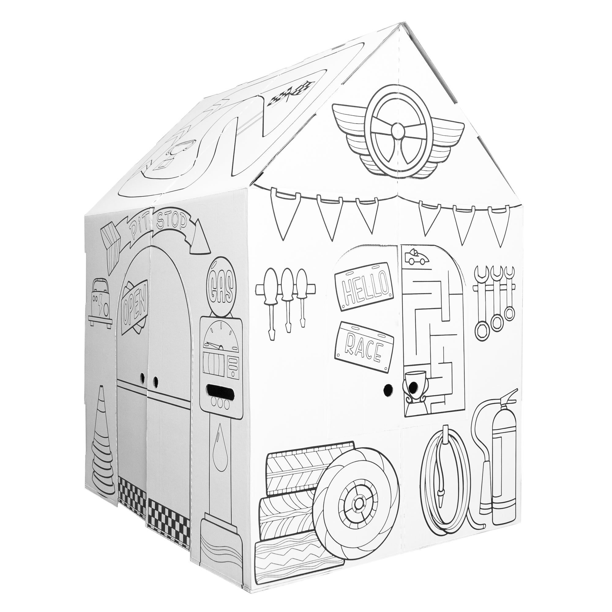  Easy Playhouse Easy Playhouse Cardboard Garage- Decorate & Personalize - White - Bonton