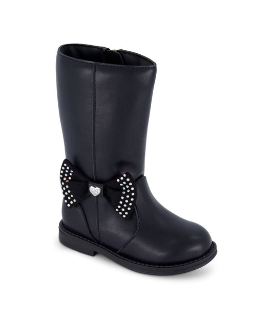 Evie Bow Tall Boot With An Oversided Bow On Side Of The Ankle Black