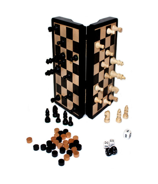 Classic Game Collection - 8-inch Magnetic Dark Wood 3 in 1 Game Set Multi