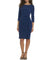 1Pc 3/4 Sleeve Side Tuck Sheath W/ Cascade Ruffle Glitter Knit Dress Navy