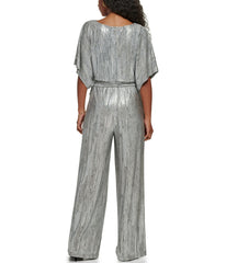 1Pc Dolman Sleeve Blouson Jumpsuit W/ Tie Sash Silver